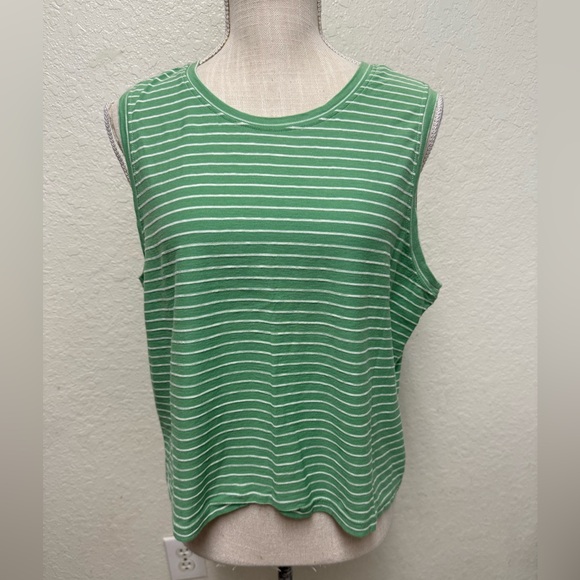 MARINE LAYER Green and White Lydia Textured Striped Tank Top Size XL - Picture 2 of 16